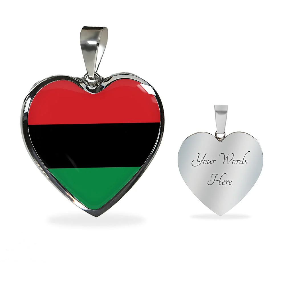 Love Africa Flag Heart Pendant Necklace Personalized Engraved Silver Heart Neck